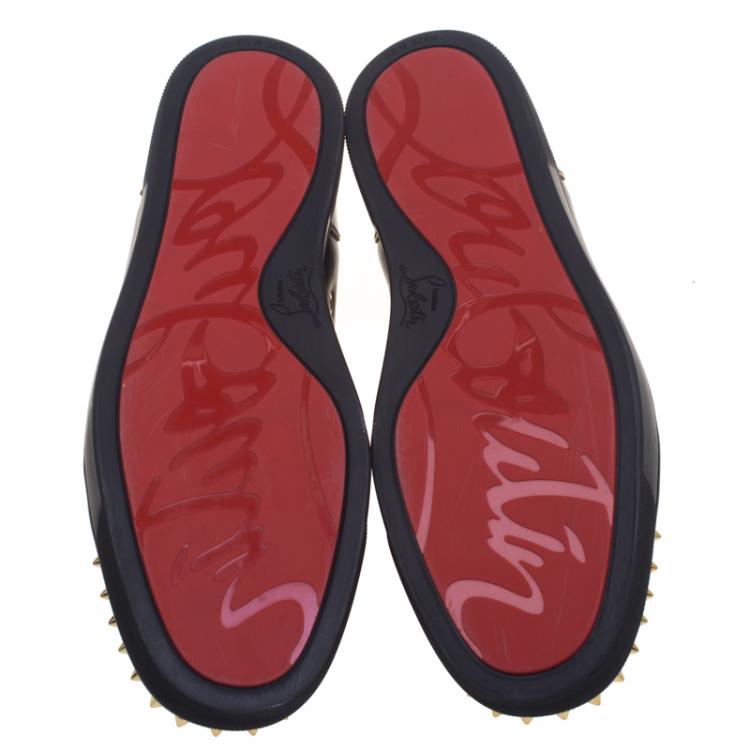 Pre Owned Christian Louboutin Black Leather Rush Spike Lace Up Sneakers Size 43