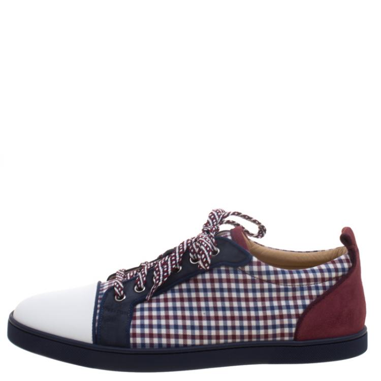 Pre Owned Christian Louboutin Two Tone Leather And Checkered Fabric Low Top Sneakers Size 43.5