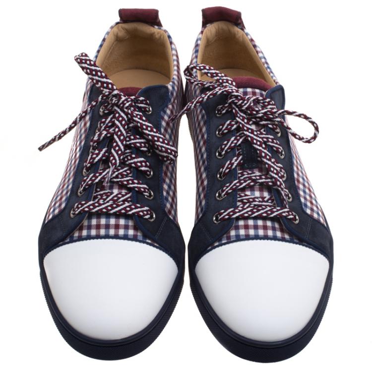 Pre Owned Christian Louboutin Two Tone Leather And Checkered Fabric Low Top Sneakers Size 43.5