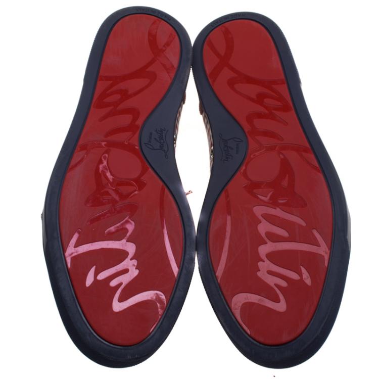 Pre Owned Christian Louboutin Two Tone Leather And Checkered Fabric Low Top Sneakers Size 43.5