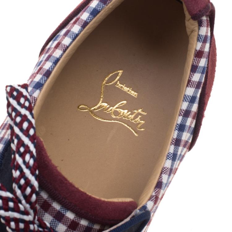 Pre Owned Christian Louboutin Two Tone Leather And Checkered Fabric Low Top Sneakers Size 43.5