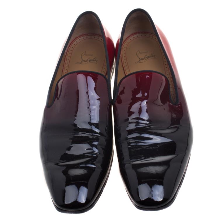 Pre Owned Christian Louboutin Red Ombre Patent Leather Dandelion Loafers Size 44