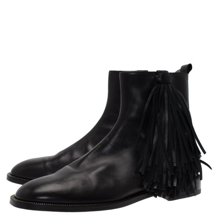 Pre Owned Christian Louboutin Black Leather Fringe Chelsea Boots Size 42
