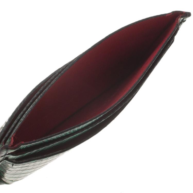 Pre Owned Christian Louboutin Green Lizard Embossed Leather Kios Card Holder