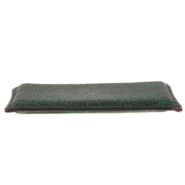 Pre Owned Christian Louboutin Green Lizard Embossed Leather Kios Card Holder