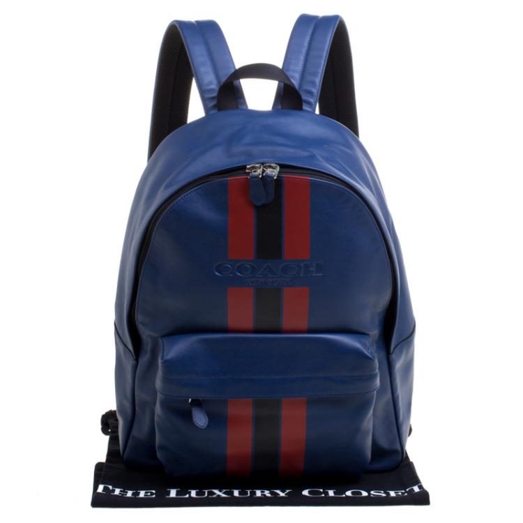 Pre Owned Coach Midnight Blue Leather New Varsity Charles Backpack