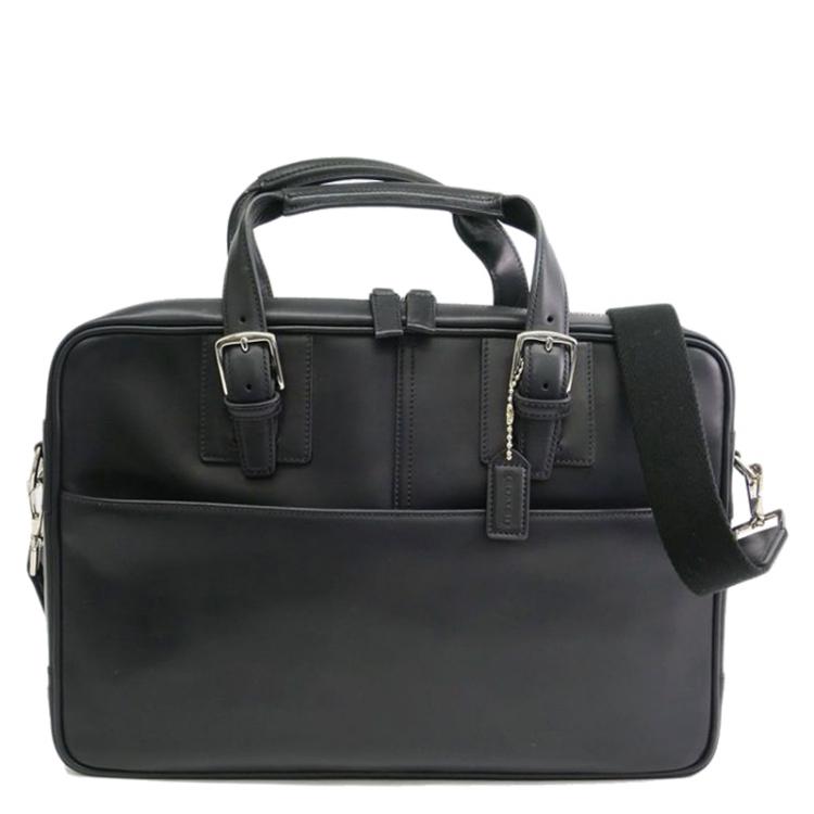 Pre Owned Coach Black Leather Single Zip Top Briefcase