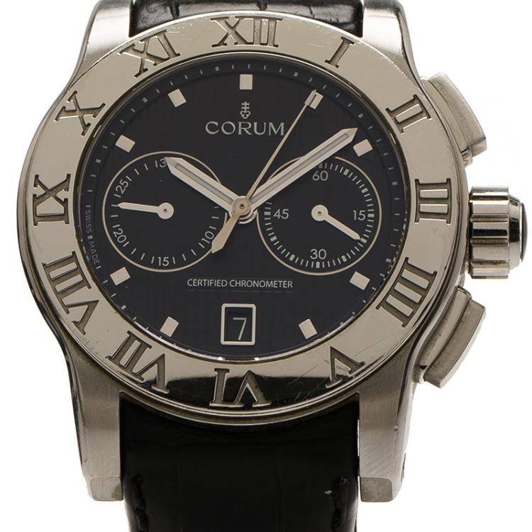 Pre Owned Corum Black Stainless Steel Romulus Men's Wristwatch 42MM