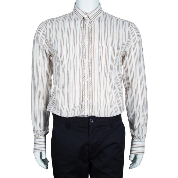مملوكة مسبقًا D&G Men's White Striped Cotton Shirt M