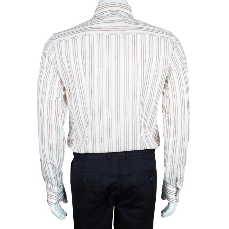 مملوكة مسبقًا D&G Men's White Striped Cotton Shirt M