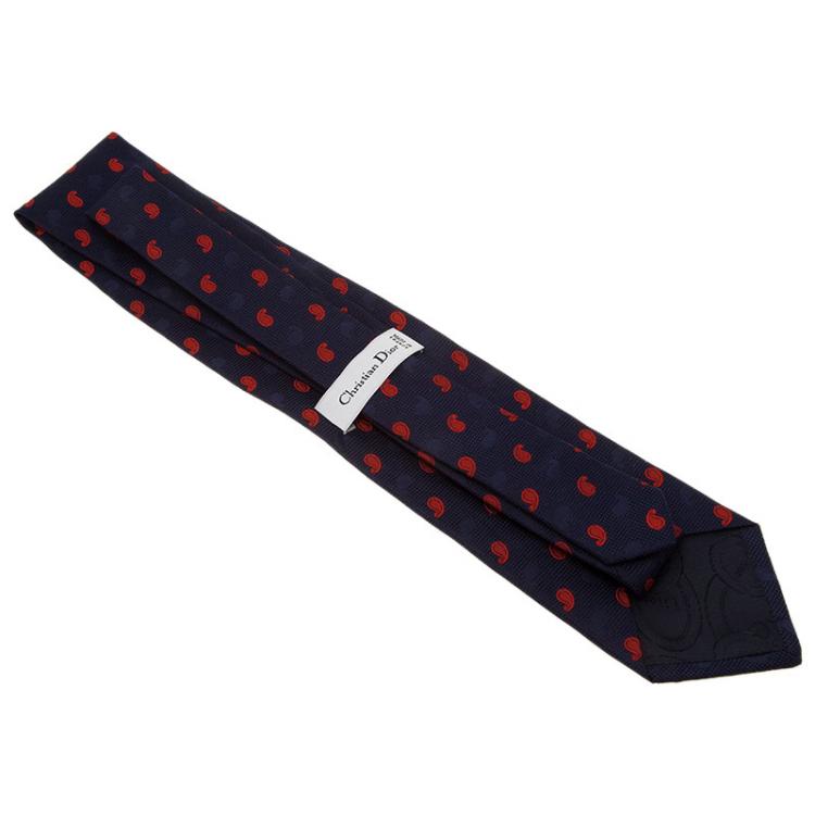 Pre Owned Dior Navy Blue Apostrophe Printed Silk Tie