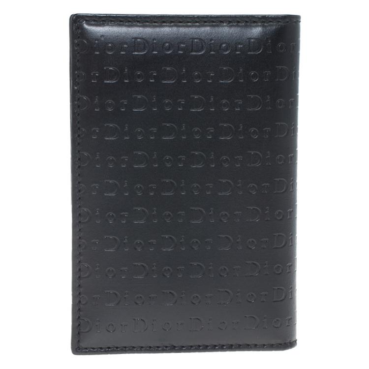 Pre Owned Dior Black Logo Embossed Leather Card Holder