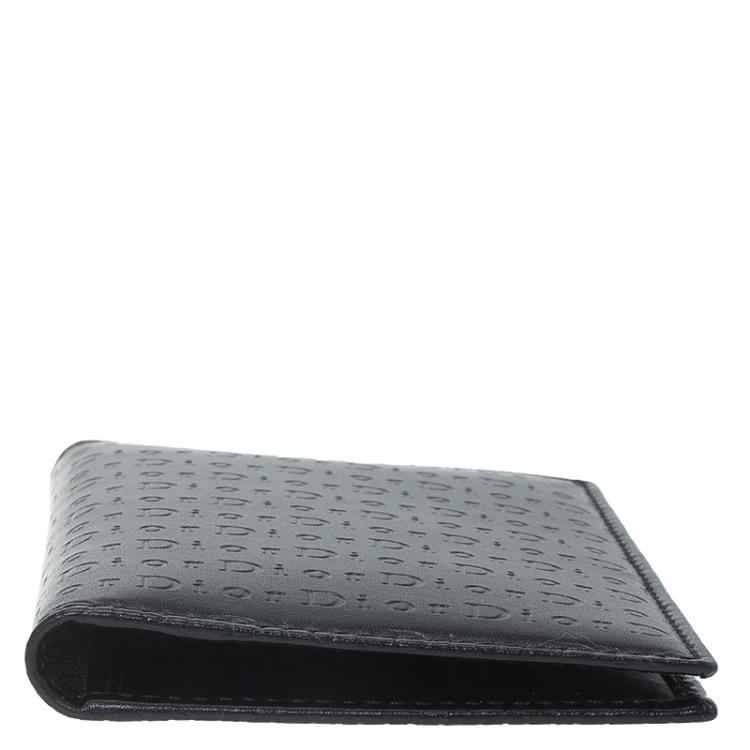 Pre Owned Dior Black Logo Embossed Leather Card Holder