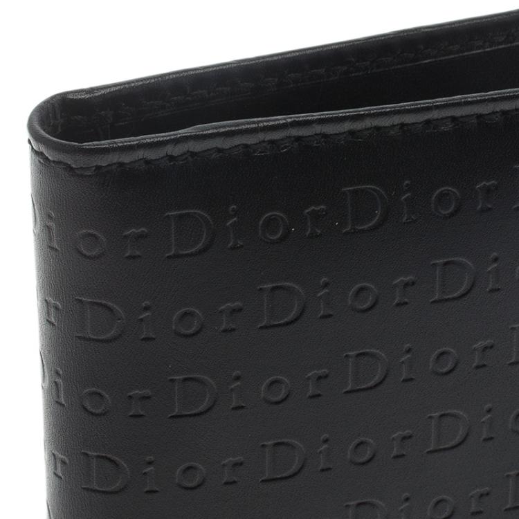 Pre Owned Dior Black Logo Embossed Leather Card Holder