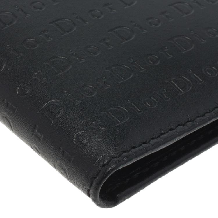 Pre Owned Dior Black Logo Embossed Leather Card Holder