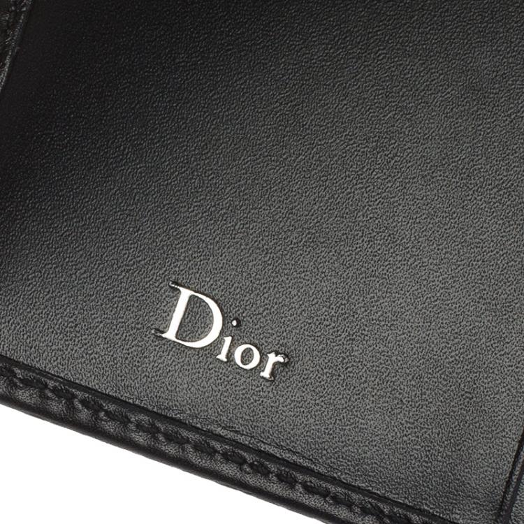 Pre Owned Dior Black Logo Embossed Leather Card Holder