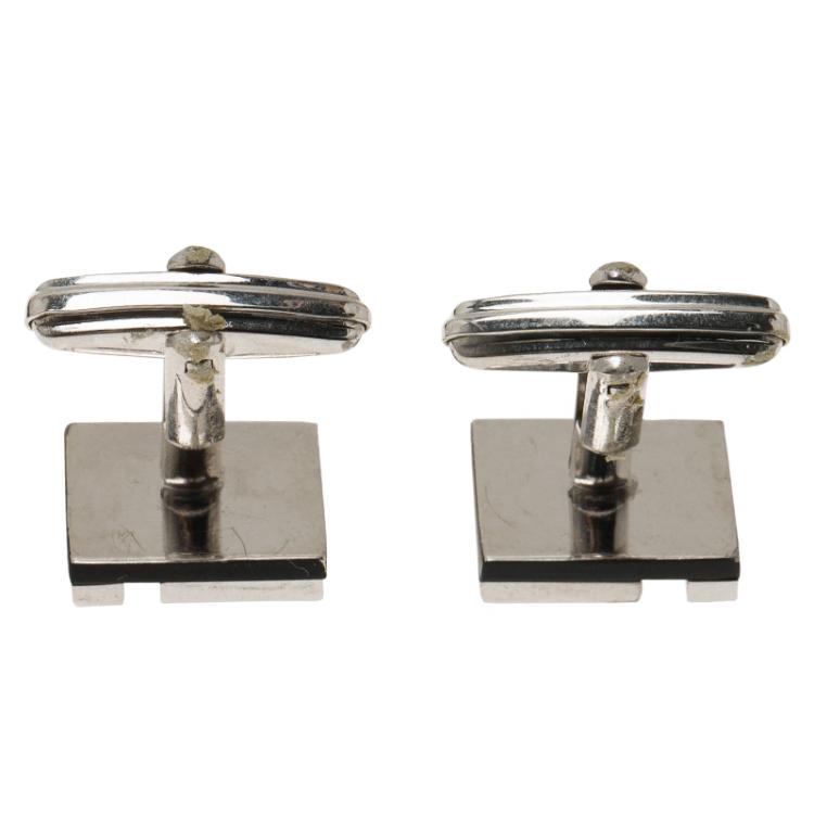 Pre Owned Dior Silver and Black Stainless Steel Cassic Cufflinks