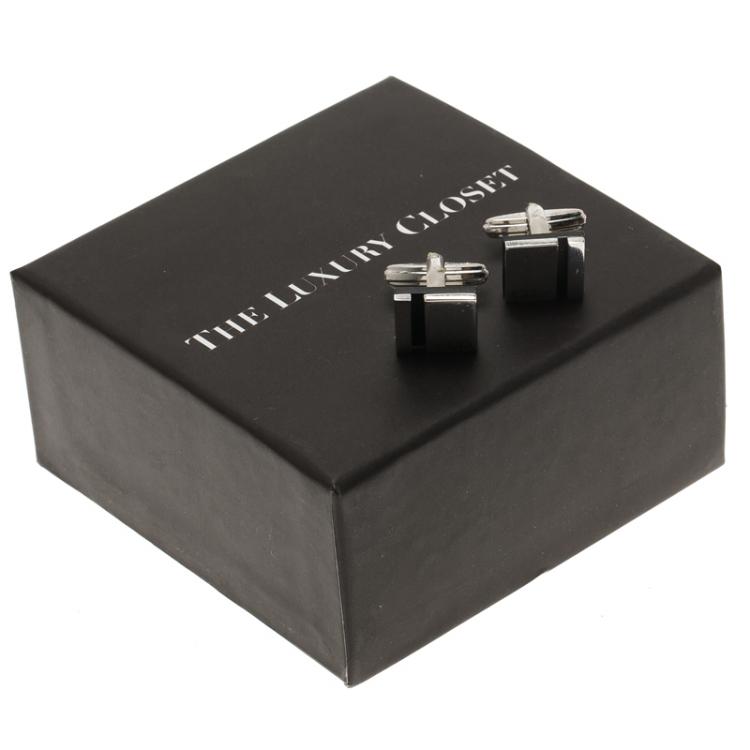 Pre Owned Dior Silver and Black Stainless Steel Cassic Cufflinks