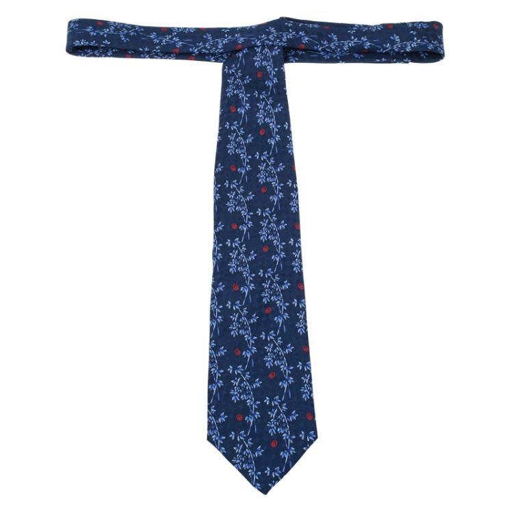 Pre Owned Dior Blue Floral Print Silk Tie