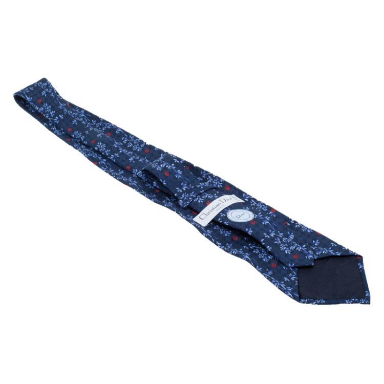 Pre Owned Dior Blue Floral Print Silk Tie