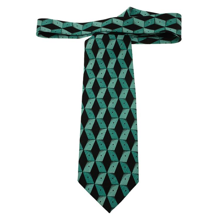 Pre Owned Dior Turquoise and Black Printed Silk Tie