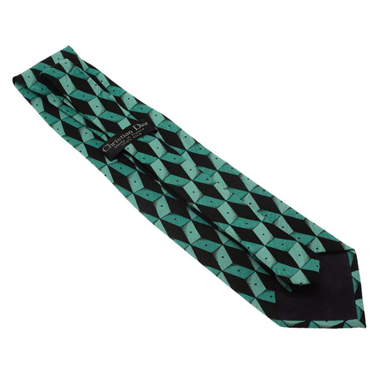 Pre Owned Dior Turquoise and Black Printed Silk Tie