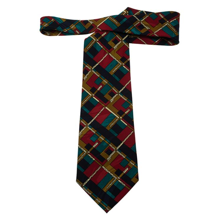 Pre Owned Dior Multicolor Print Silk Tie