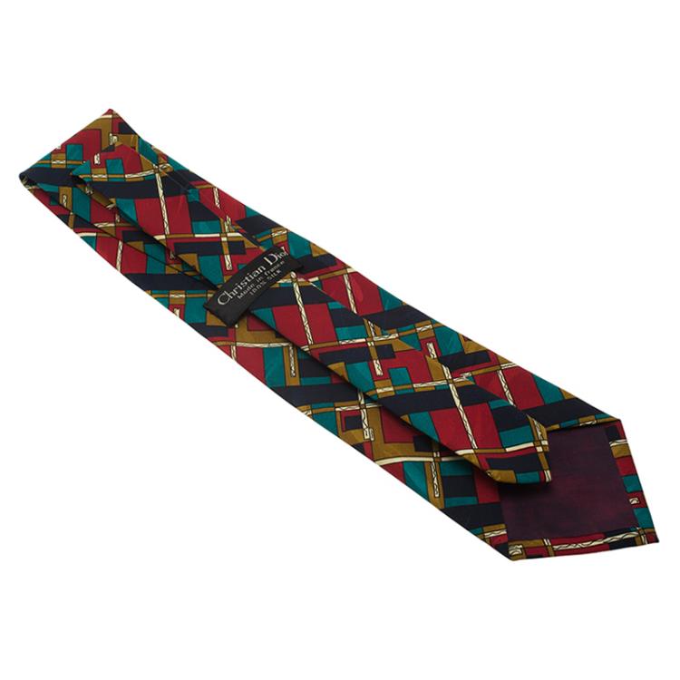 Pre Owned Dior Multicolor Print Silk Tie