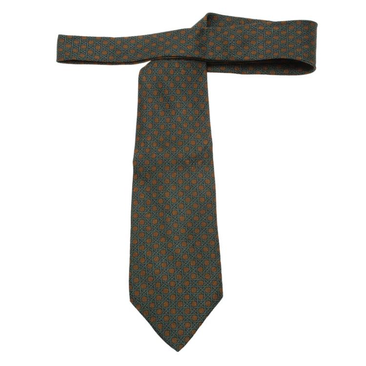 Pre Owned Dior Green and Brown Printed Silk Tie
