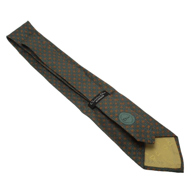 Pre Owned Dior Green and Brown Printed Silk Tie