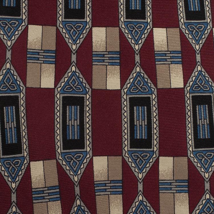 Pre Owned Dior Burgundy and Blue Printed Silk Tie