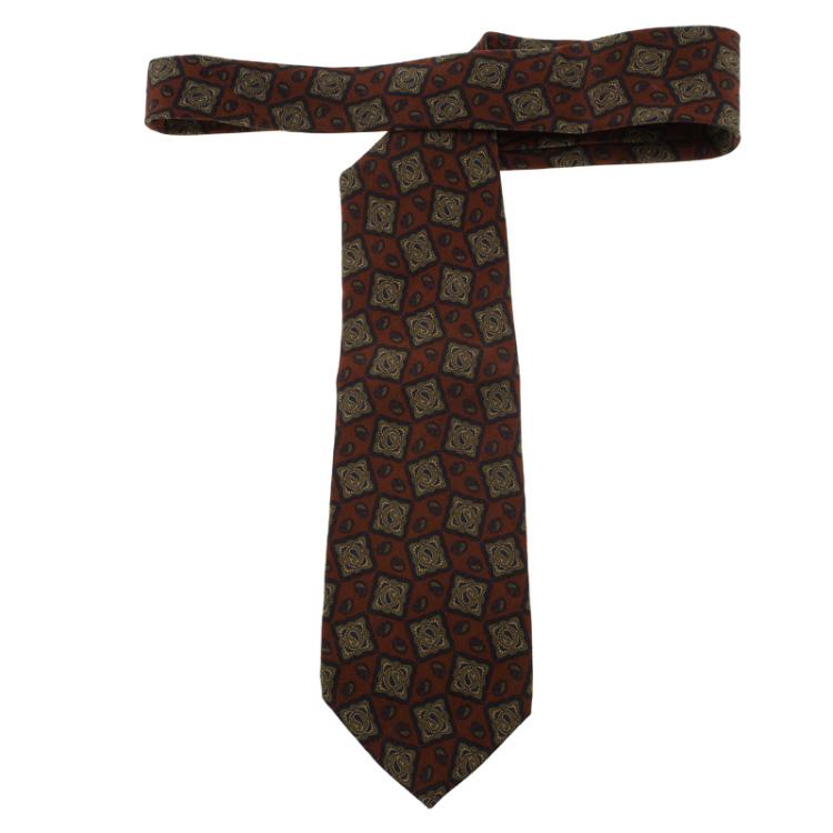 Pre Owned Dior Brown and Blue Printed Silk Tie