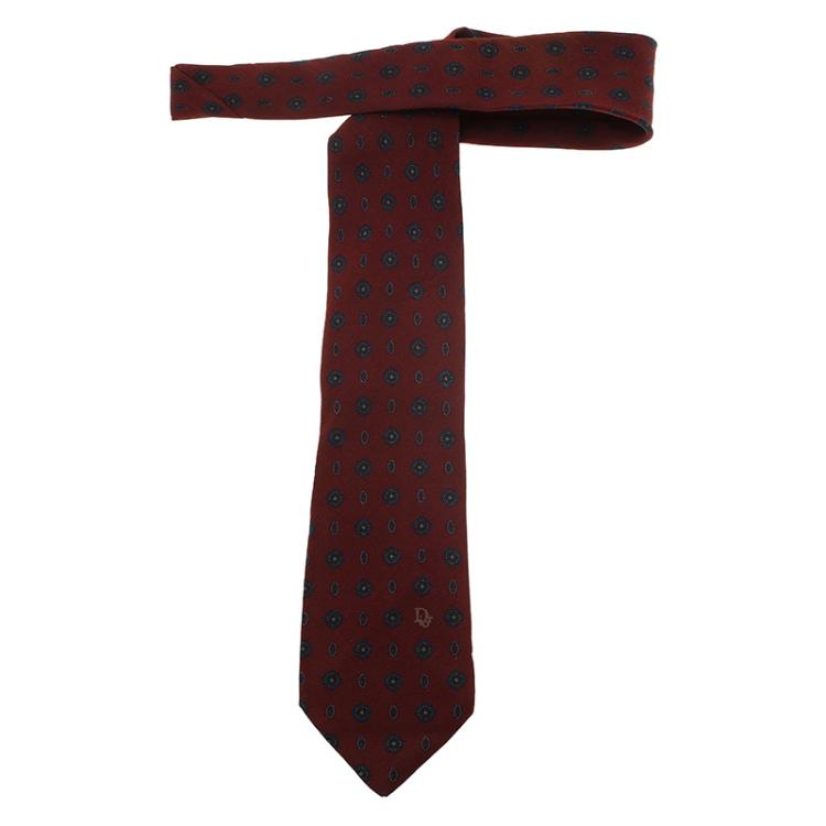 Pre Owned Dior Burgundy and Blue Floral Tie