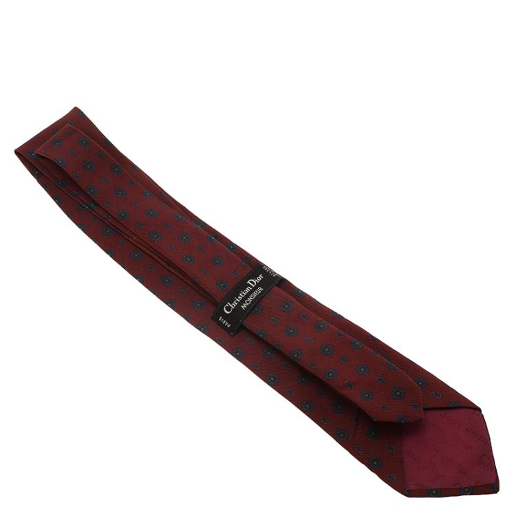 Pre Owned Dior Burgundy and Blue Floral Tie