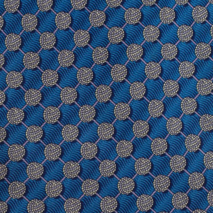 Pre Owned Dior Light Blue and Grey Polka Dot Silk Tie