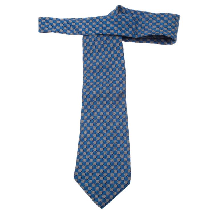 Pre Owned Dior Light Blue and Grey Polka Dot Silk Tie