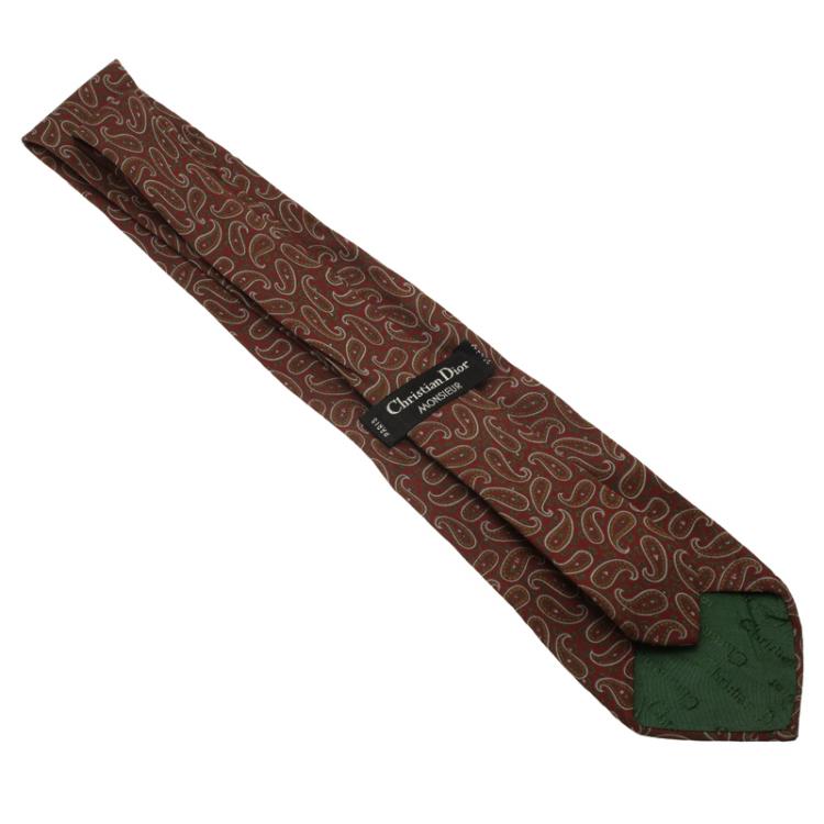 Pre Owned Dior Brown and Green Printed Silk Tie