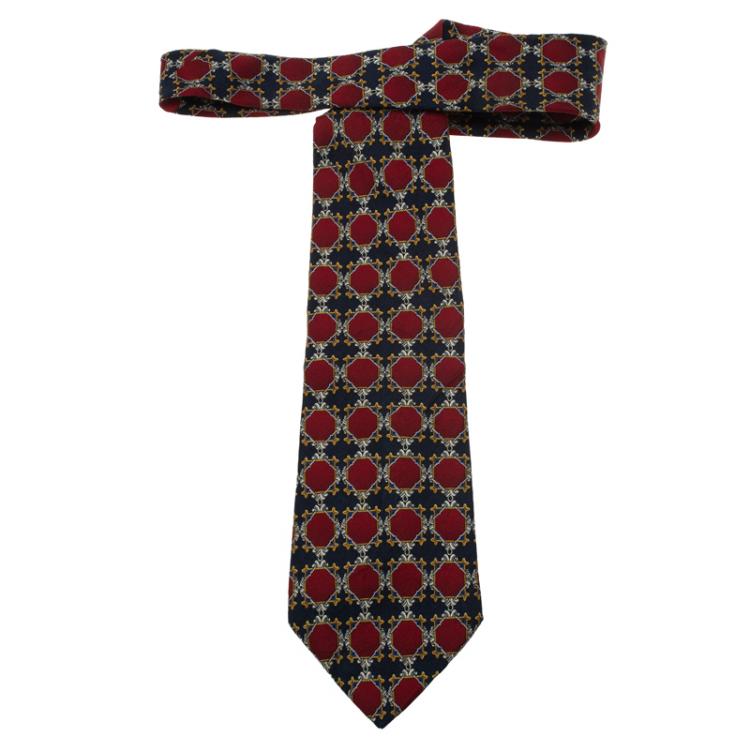 Pre Owned Dior Red and Blue Printed Silk Tie