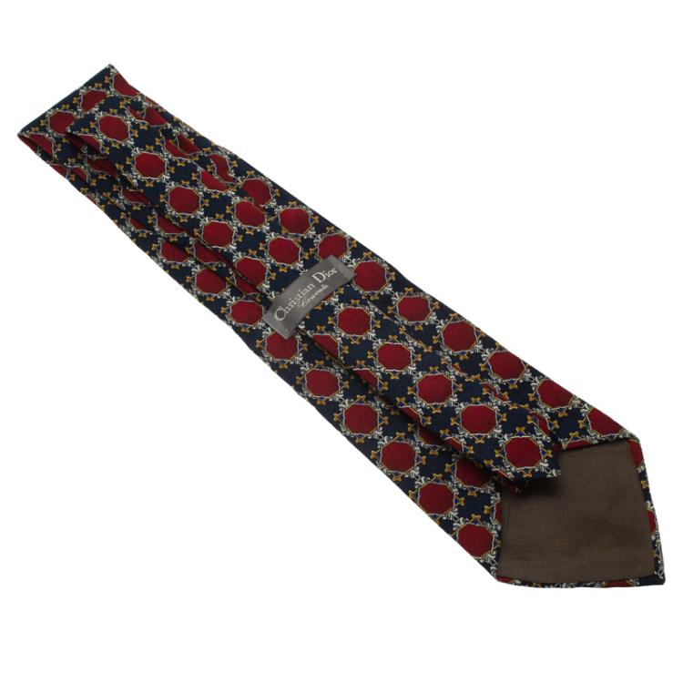 Pre Owned Dior Red and Blue Printed Silk Tie