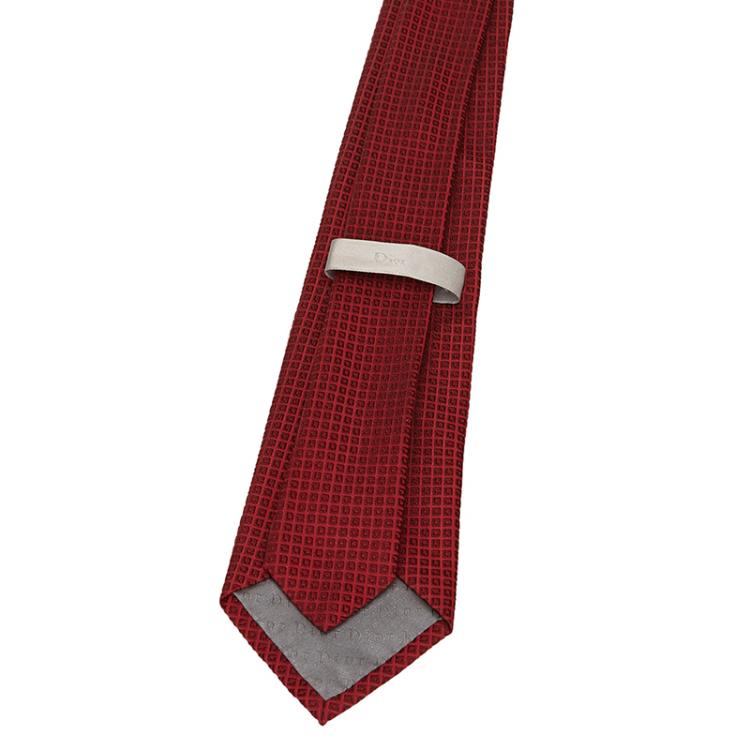 Pre Owned Dior Red Woven Check Silk Tie