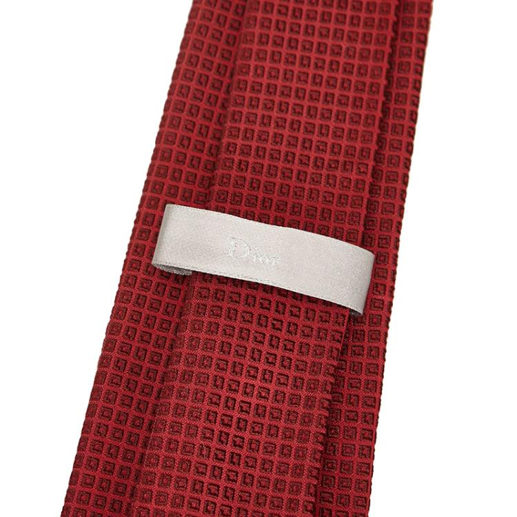 Pre Owned Dior Red Woven Check Silk Tie