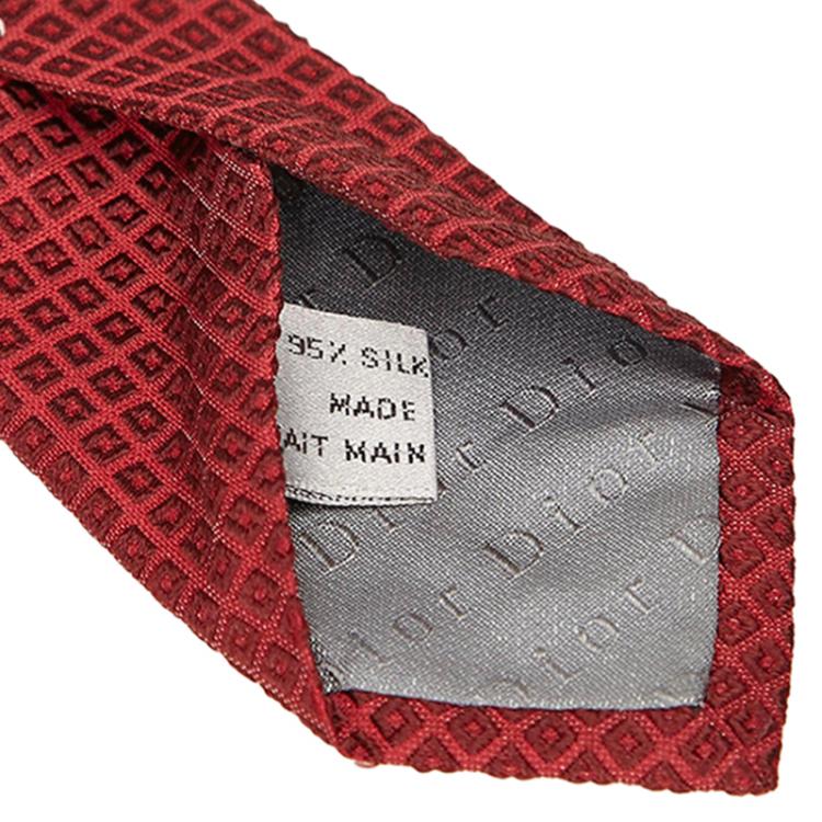Pre Owned Dior Red Woven Check Silk Tie