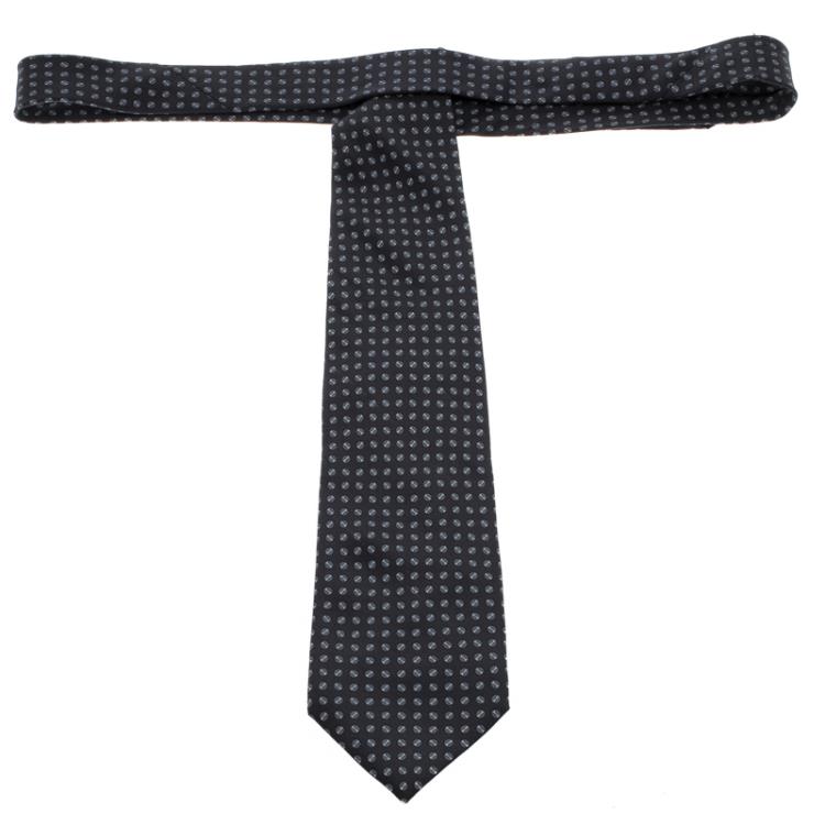 Pre Owned Dior Navy Blue Printed Silk Traditional Tie