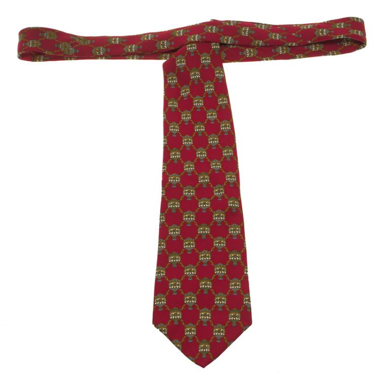 Pre Owned Dior Red Hot Air Balloon Printed Silk Traditional Tie