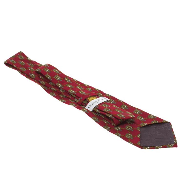 Pre Owned Dior Red Hot Air Balloon Printed Silk Traditional Tie