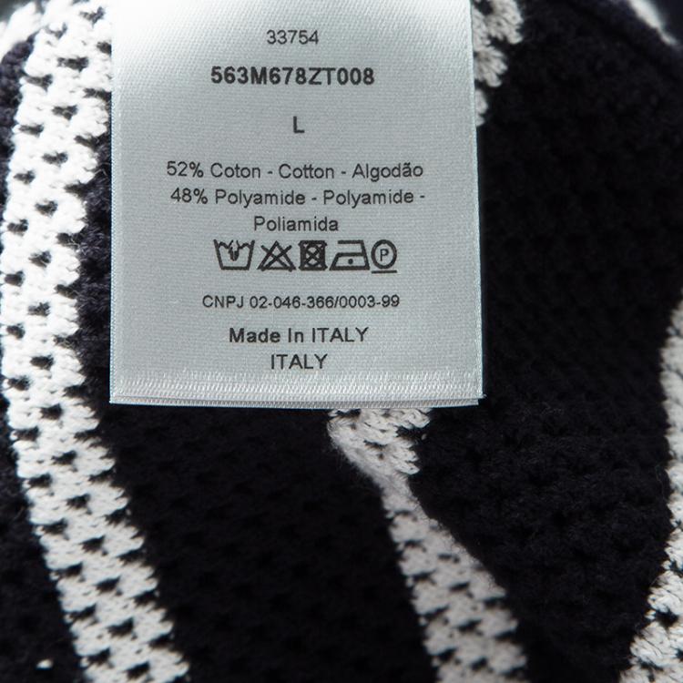 Pre Owned Dior Navy Blue Striped Perforated Knit Sweater L