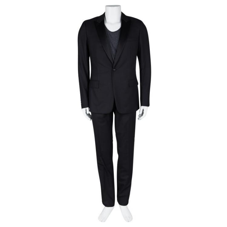Pre Owned Dior Black Wool Satin Panel Detail Regular Fit Tailored Suit L