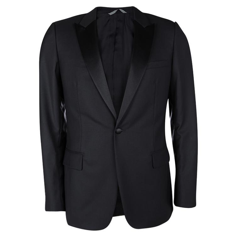 Pre Owned Dior Black Wool Satin Panel Detail Regular Fit Tailored Suit L