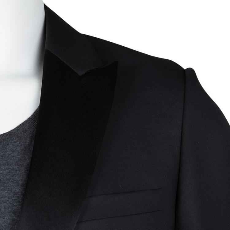 Pre Owned Dior Black Wool Satin Panel Detail Regular Fit Tailored Suit L