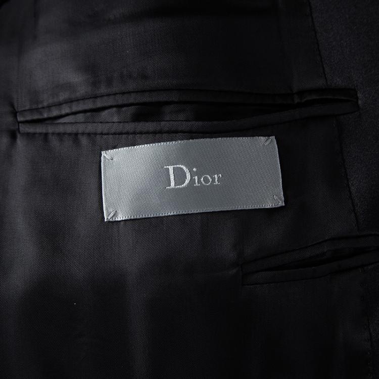 Pre Owned Dior Black Wool Satin Panel Detail Regular Fit Tailored Suit L